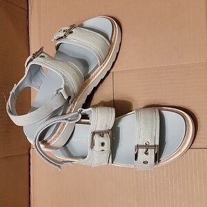Madden Girl Light Gray Buckle Platform Sandals